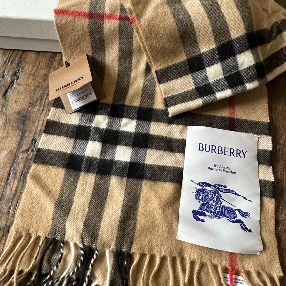 Limited Edition Burberry Tan Iconic Checkered Cashmere Scarf